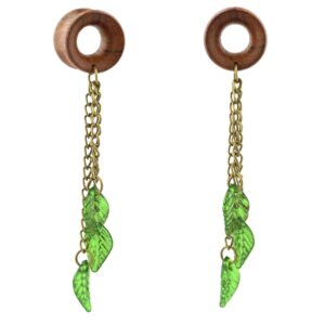 Balala 1/2 inch 12mm Green Leaf Wood Dangle Ear Gauges Piercing Flesh Tunnels Plugs Statement Earrings