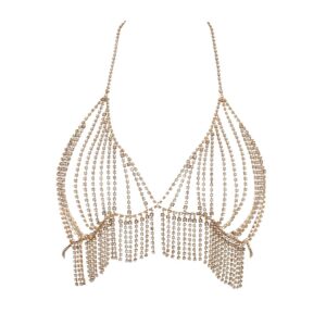 Navoky Layered Rhinestone Chest Chain Beach Bikini Body Chains Bra Fashion Tassel Crystal Chest Accessories Jewelry for Women and Girls