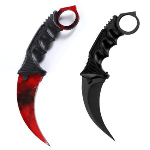 TOPOINT 2 Packs Karambit Knife CS Game Knife, Fixed Blade Knife with Sheath and Cord Karambit Knife for Hunting Camping, Field Survival,Collection (Red Black)