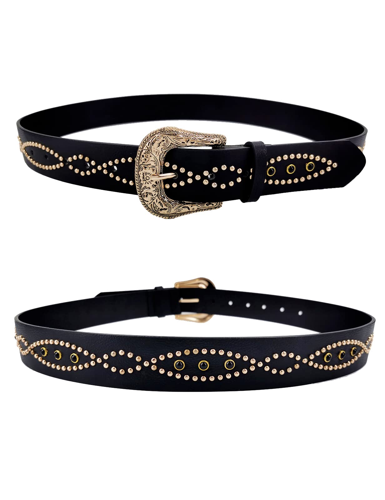 TOPACC Western Belts for Women Cowgirl Cowboy Rivet Studded Country Fashion Punk Belt for Jeans Black