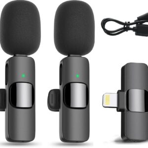 Dual Wireless Microphone for iPhone iPad Plug-Play Wireless Lavalier Mic Noise Reduction for Video Recording, Live Stream, YouTube, TikTok, Facebook, Zoom, Interview, Podcast (One Pair Two Mic)