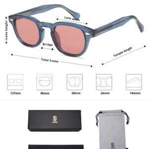 SOJOS Retro Small Round Sunglasses for Men Women Trendy Circle Style UV400 Lenses Unisex Sun Glasses SJ2251, Navy Blue Frame/Light Red Lens