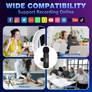 Dual Wireless Microphone for iPhone iPad Plug-Play Wireless Lavalier Mic Noise Reduction for Video Recording, Live Stream, YouTube, TikTok, Facebook, Zoom, Interview, Podcast (One Pair Two Mic)