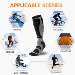 NOVAYARD Merino Wool Ski Socks 2 Pairs Mens Womens Over the Calf Thermal Socks for Snowboarding Hiking Skiing (2*Black)