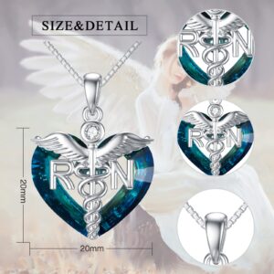 Seiyang RN Pendant 925 Sterling Silver RN Graduation Gifts for Nurse 2023 with Crystal Caduceus RN Necklace Nurse's Day Jewelry Gift for Women