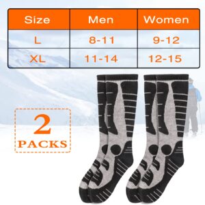 NOVAYARD Merino Wool Ski Socks 2 Pairs Mens Womens Over the Calf Thermal Socks for Snowboarding Hiking Skiing (2*Black)