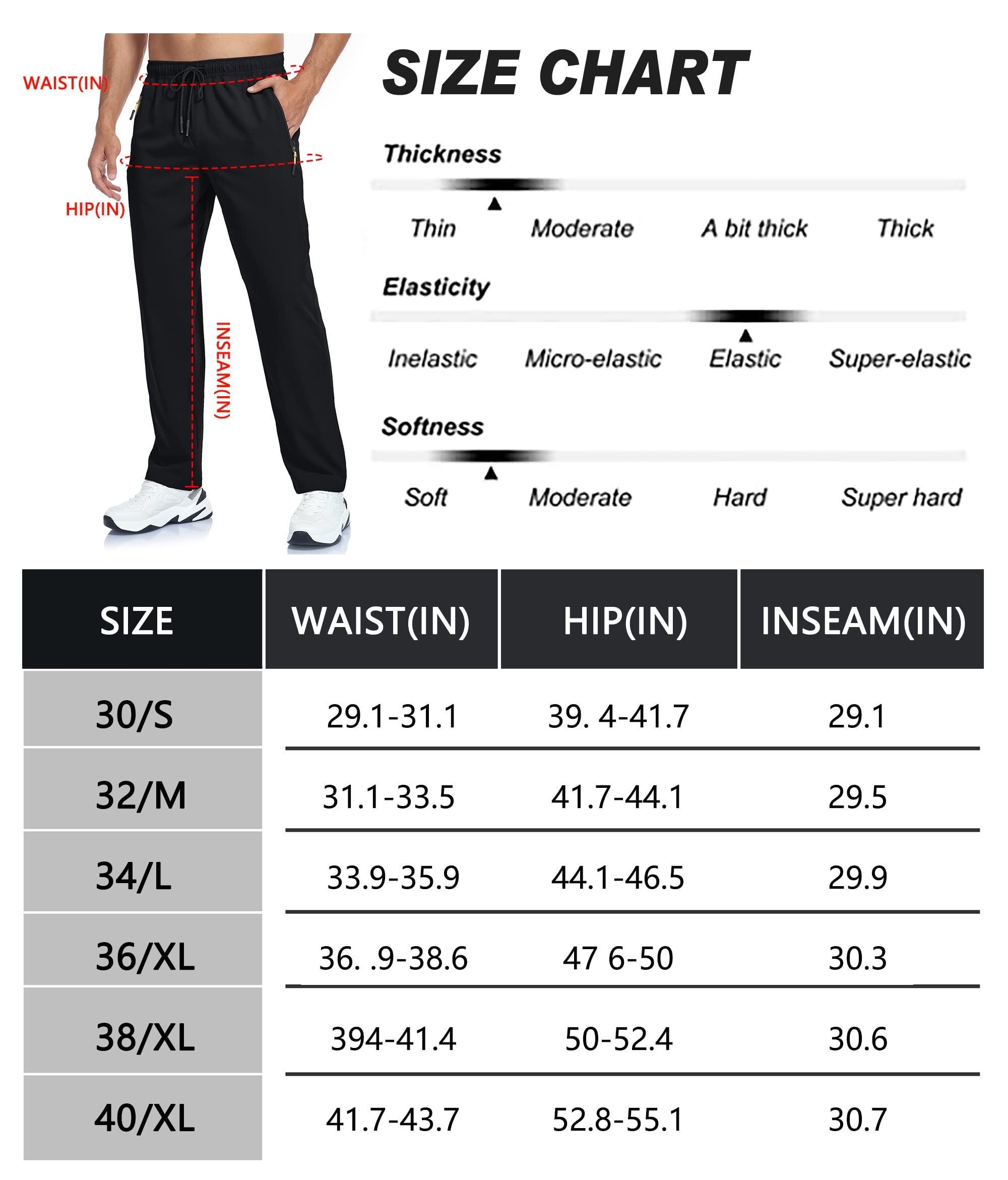 GAXIDES Mens Athletic Workout Jogging Pants with Zipper Pockets Waterproof Sweatpants Mens Lightweight Quick Dry Black M