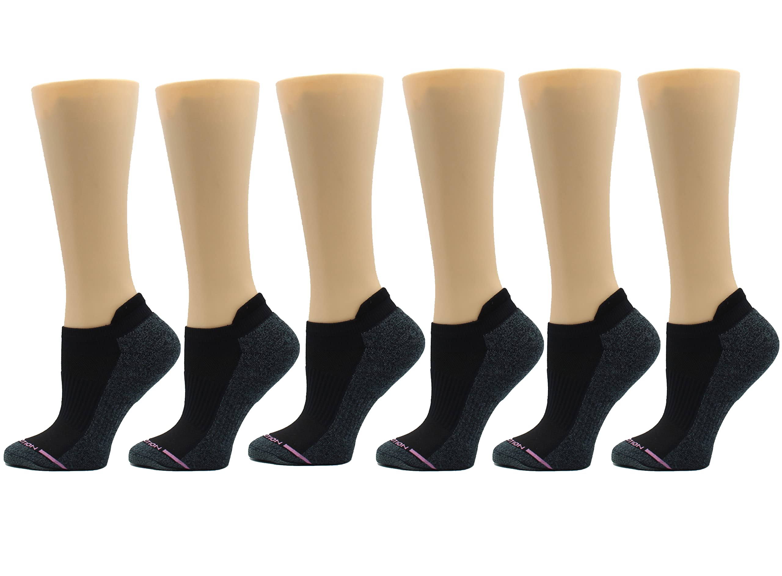 Dr. Motion Womens Low Cut Cushioned Breathable Compression Ankle Socks with Arch Support 6 Pairs (Black Pack)