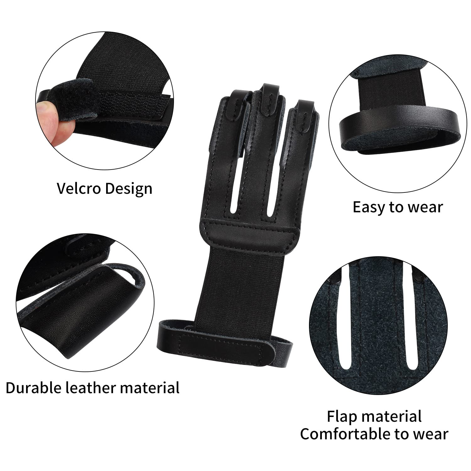 FENJANER Archery Glove 3 Finger Guard Leather Finger Tab for Adult Youth Beginner (Black)