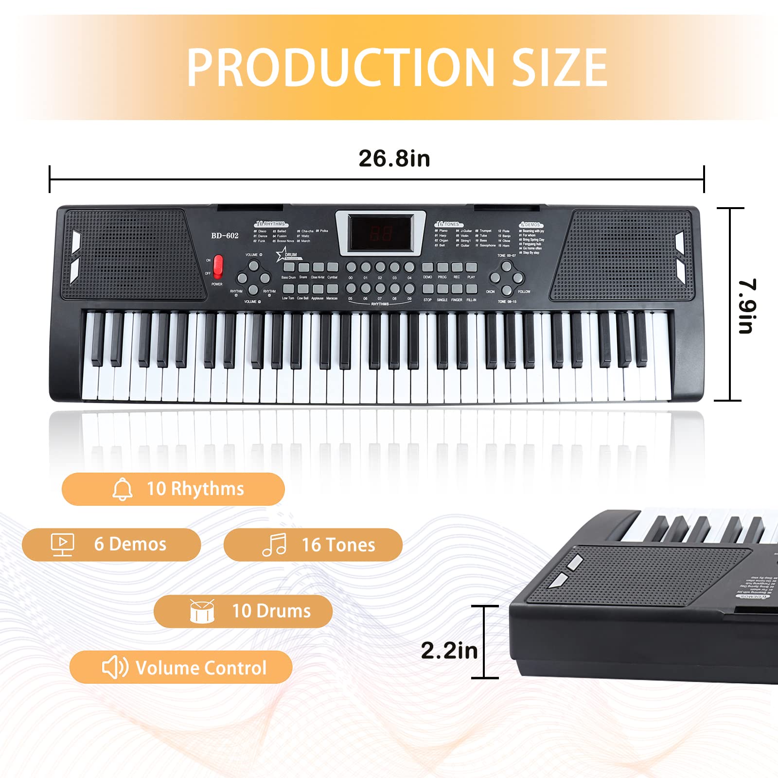 UIOTYO 61 keys piano keyboard, keyboard piano for beginners, portable piano keyboard with built-in dual speakers and microphone Keyboard Piano Teaching Gift for Beginners