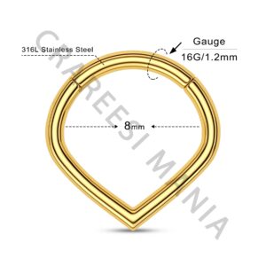 CM Crareesi Mania Teardrop Septum Rings 316L Surgical Steel 8mm Gold 16G Daith Earrings Septum Nose Hoop Septum Clicker Ring Helix Tragus Conch Piercing Jewelry