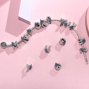 Complete A~Z Alphabet Charm Letter Beads, Solid 925 Sterling Silver with Cubic Stones Flower Butterfly fits European Bracelets Necklace Women Jewelry Gift Options