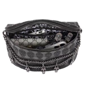 XingChen Women Skull Print Shoulder Bag Punk Purse Gothic Satchel Fashion Crossbody Bag Black Handbag Tote with Chain