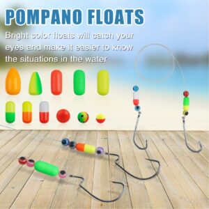 Fishing Foam Floats Pompano Rigs Beads Kit, Snell Floats Pompano Fishing Rigs Making Accessories for Surf Fishing Live Bait Walleye Rig Trout Catfish Walleye 155pcs