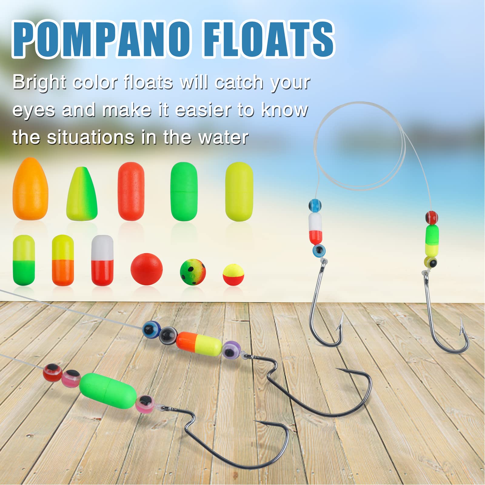 Fishing Foam Floats Pompano Rigs Beads Kit, Snell Floats Pompano Fishing Rigs Making Accessories for Surf Fishing Live Bait Walleye Rig Trout Catfish Walleye 155pcs