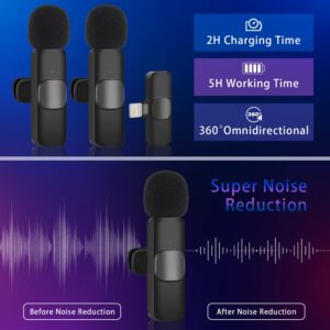 Dual Wireless Microphone for iPhone iPad Plug-Play Wireless Lavalier Mic Noise Reduction for Video Recording, Live Stream, YouTube, TikTok, Facebook, Zoom, Interview, Podcast (One Pair Two Mic)