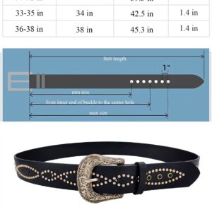 TOPACC Western Belts for Women Cowgirl Cowboy Rivet Studded Country Fashion Punk Belt for Jeans Black