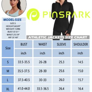 PINSPARK Workout Jackets for Women Athletic Running Gym Yoga Jacket Lightweight Full Zip Slim Fit Sports Tops Thumb Holes Pockets, Black, Medium