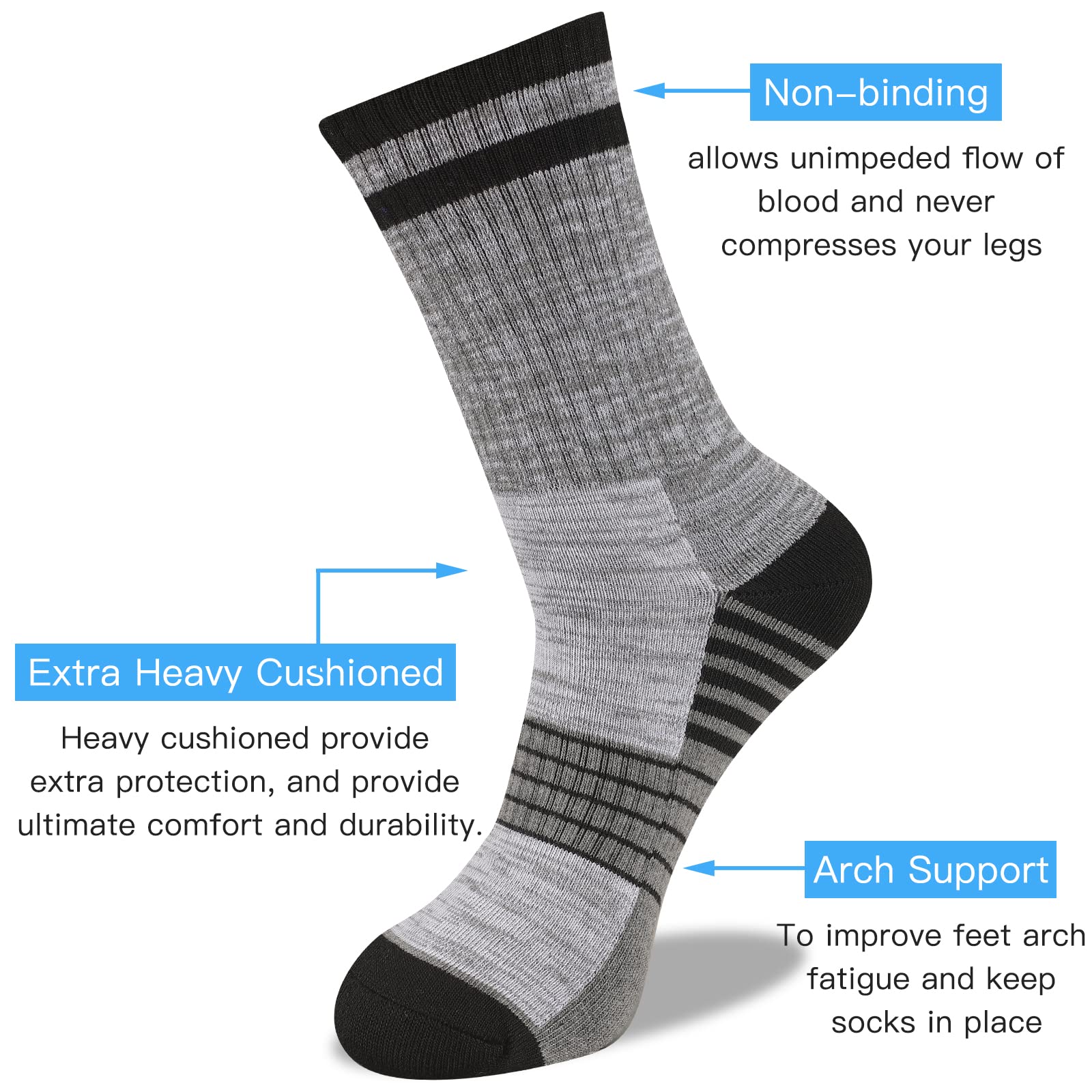 COOVAN Mens Hiking Socks Crew Outdoor Socks 5 Pairs Moisture Wicking Cushioned Athletic Boot Socks