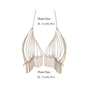 Navoky Layered Rhinestone Chest Chain Beach Bikini Body Chains Bra Fashion Tassel Crystal Chest Accessories Jewelry for Women and Girls