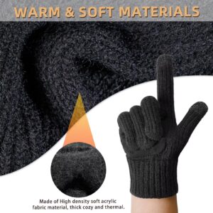 HOLDINA Winter Gloves Men Touchscreen Texting,Gloves for Men Knit Warm Anti-Slip Design,Gloves for Women Thermal Fleece Lined for Cold Weather（Black-M）