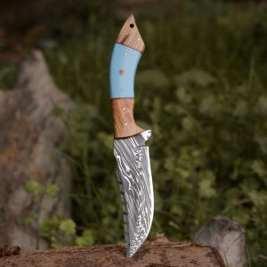 SHOKUNIN USA SavageTr Damascus Knives Custom Handmade Hunting Knife- Best Damascus Steel Blade Skinning Knife- Fixed Blade Hunting Knife With Sheath Belt Loop