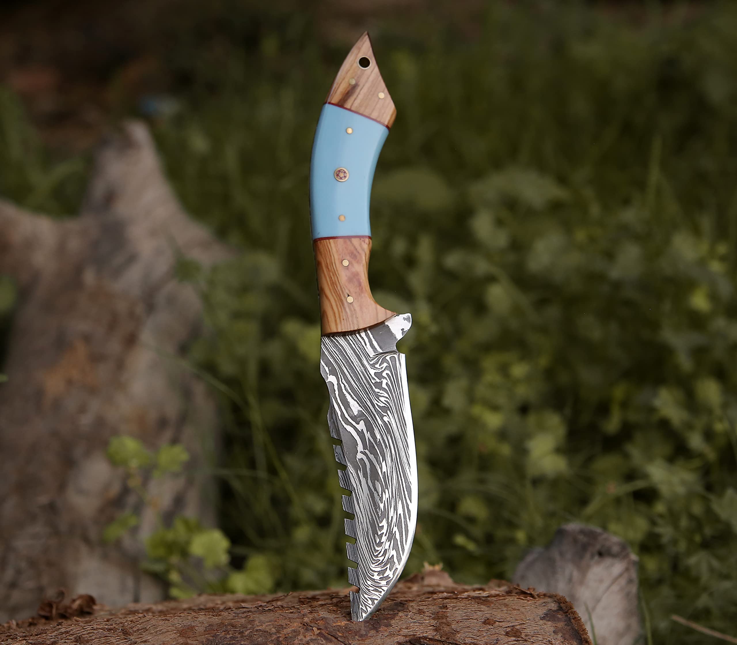 SHOKUNIN USA SavageTr Damascus Knives Custom Handmade Hunting Knife- Best Damascus Steel Blade Skinning Knife- Fixed Blade Hunting Knife With Sheath Belt Loop