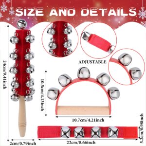 9 Pieces Christmas Handle Jingle Bells Wooden Hand Sleigh Bells Wrist Band Jingle Bells Shaker Bells with Wooden Grip for Kids Music Enlightenment Instruments