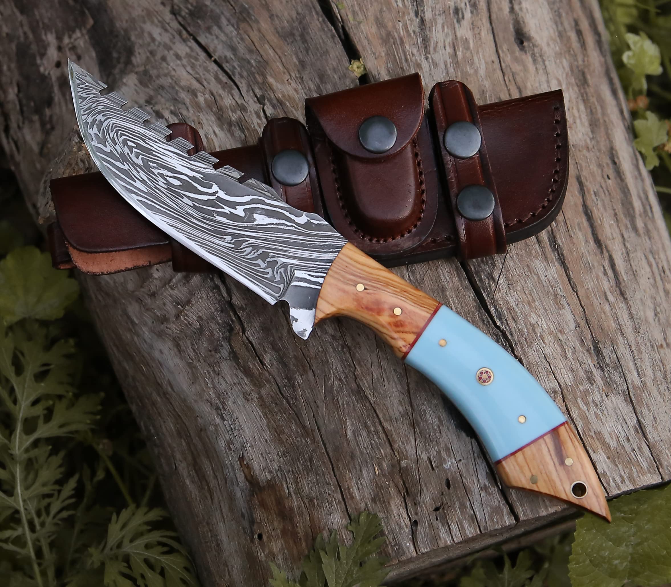 SHOKUNIN USA SavageTr Damascus Knives Custom Handmade Hunting Knife- Best Damascus Steel Blade Skinning Knife- Fixed Blade Hunting Knife With Sheath Belt Loop