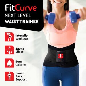 POHL SCHMITT FitCurve Waist Trainer and Trimmer for Weight Loss, Fitness and Lumbar Back Support, for Men and Women, black L