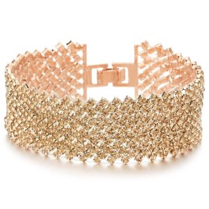 coolsteelandbeyond sparkling womens champagne gold rhinestones pave cluster wide rose gold bangle bracelet, bling bling