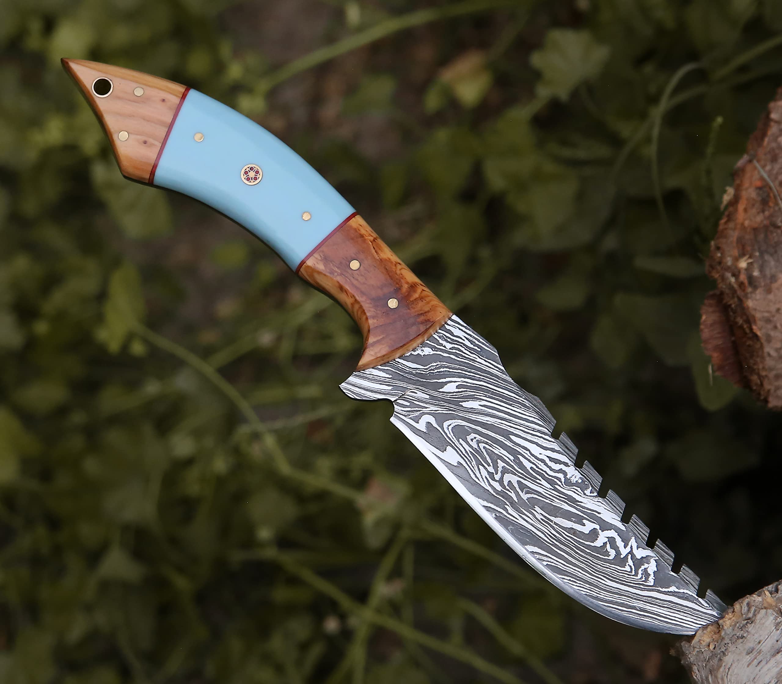 SHOKUNIN USA SavageTr Damascus Knives Custom Handmade Hunting Knife- Best Damascus Steel Blade Skinning Knife- Fixed Blade Hunting Knife With Sheath Belt Loop