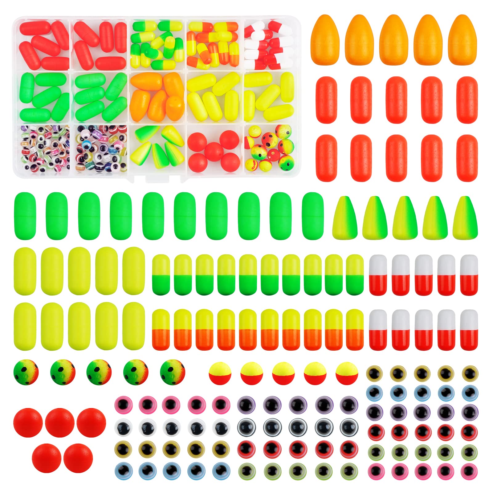 Fishing Foam Floats Pompano Rigs Beads Kit, Snell Floats Pompano Fishing Rigs Making Accessories for Surf Fishing Live Bait Walleye Rig Trout Catfish Walleye 155pcs