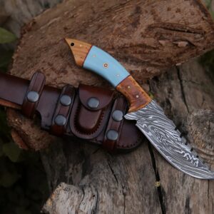 SHOKUNIN USA SavageTr Damascus Knives Custom Handmade Hunting Knife- Best Damascus Steel Blade Skinning Knife- Fixed Blade Hunting Knife With Sheath Belt Loop