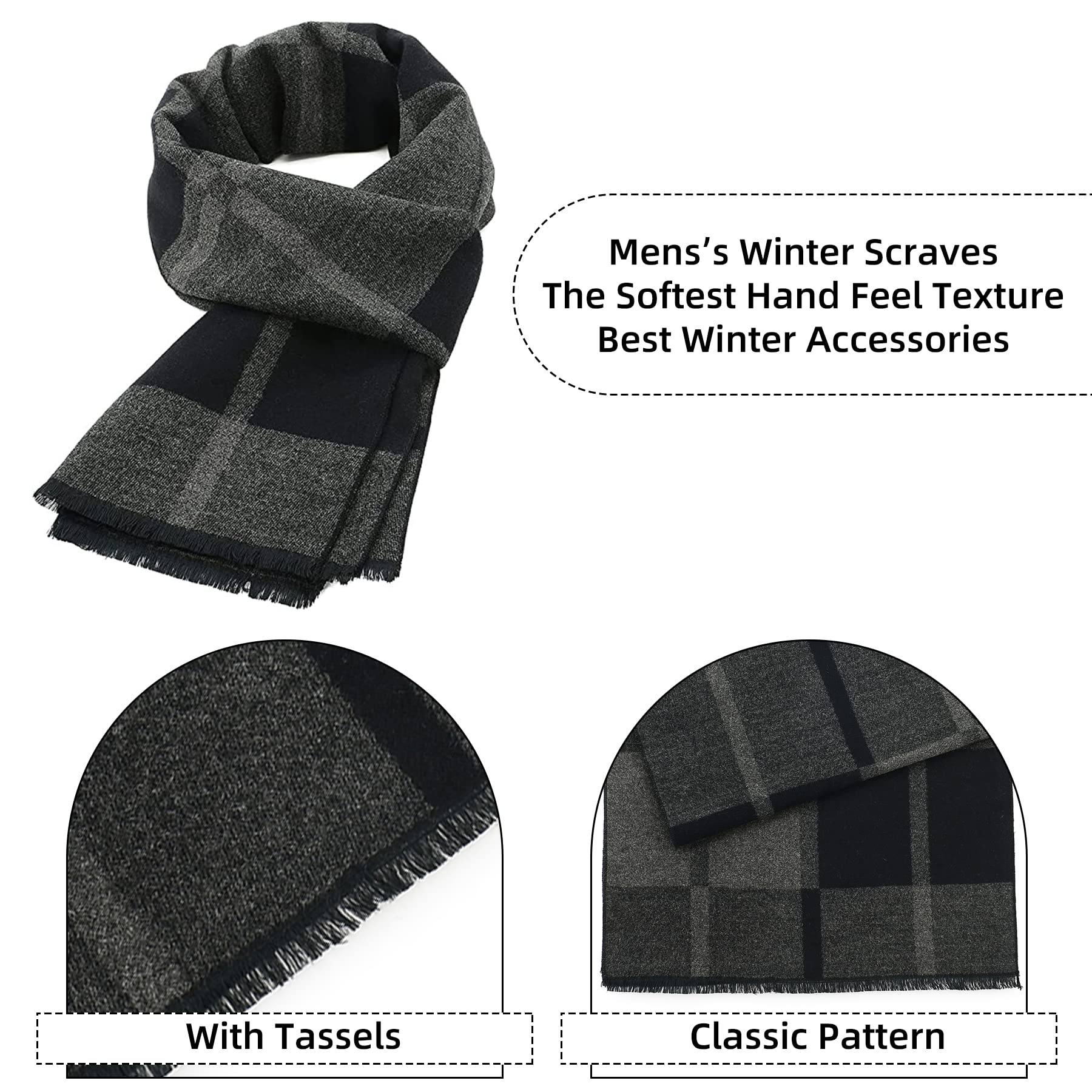 Zando Black Scarf for Men Scarf Winter Soft Scarf Mens Striped Scarf Cotton Scarf Designer Scarf Cashmere Scarves Wrap Scarf Lightweight Scarf Checkered Scarf