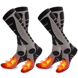 novayard merino wool ski socks 2 pairs mens womens over the calf thermal socks for snowboarding hiking skiing (2*black)