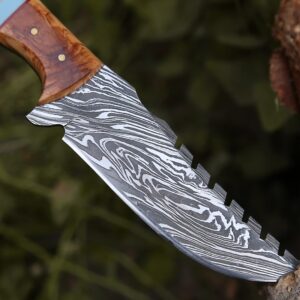 SHOKUNIN USA SavageTr Damascus Knives Custom Handmade Hunting Knife- Best Damascus Steel Blade Skinning Knife- Fixed Blade Hunting Knife With Sheath Belt Loop