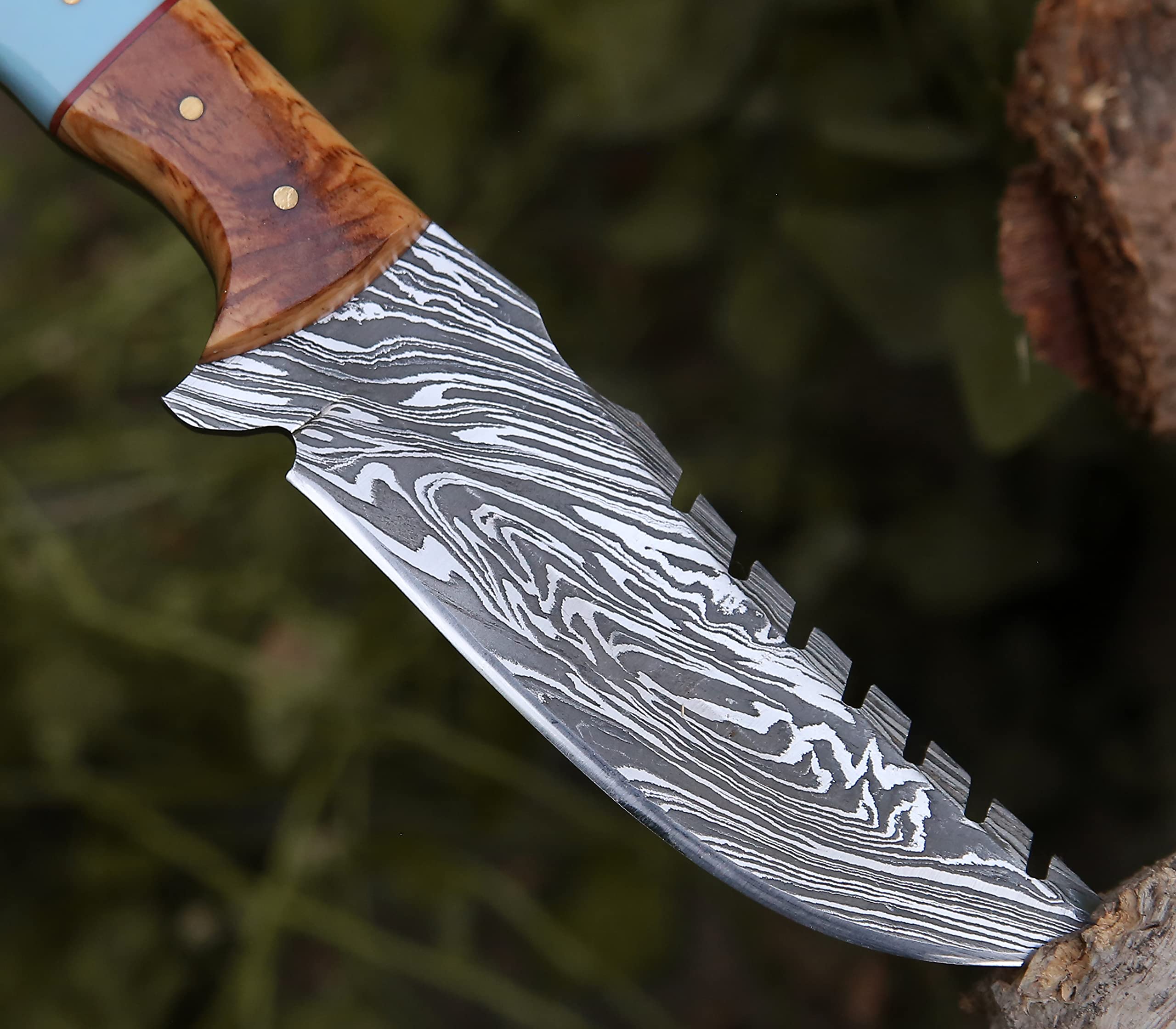 SHOKUNIN USA SavageTr Damascus Knives Custom Handmade Hunting Knife- Best Damascus Steel Blade Skinning Knife- Fixed Blade Hunting Knife With Sheath Belt Loop