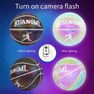 Kuangmi Reflective Glowing Basketball Holographic Luminous for Night Game Light Up Basket Ball Men's Official Size 7 29.5",(Colorful-A)