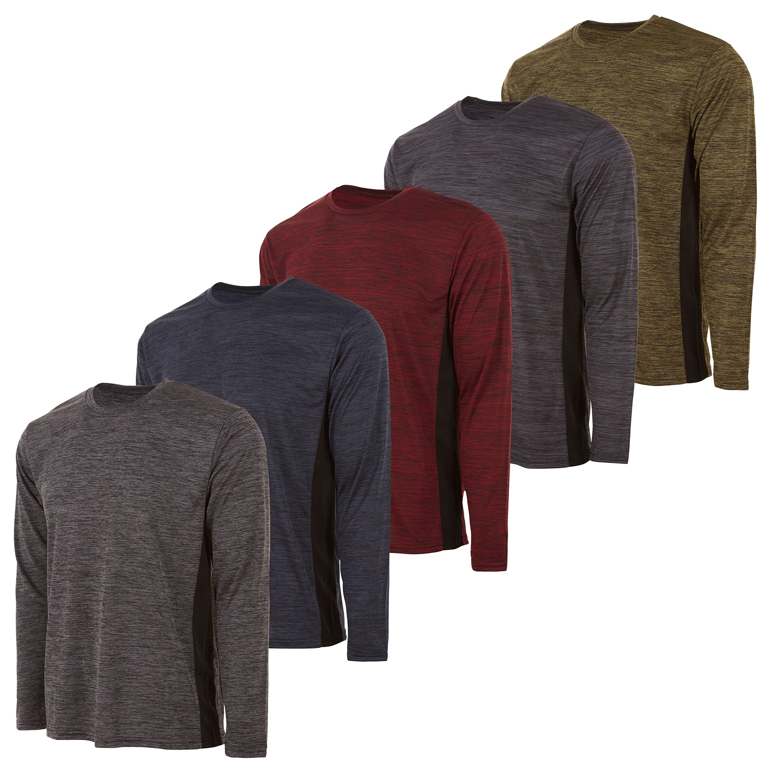 Essential Elements Boys Active Shirt - Quick-Dry Athletic Workout Training Stretch Crew Neck Long Sleeve Top 5 Pack