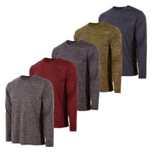 Essential Elements Mens Active T-Shirt - Quick-Dry Athletic Workout Training Crew Neck Long Sleeve Top 5 Pack