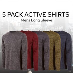 Essential Elements Mens Active T-Shirt - Quick-Dry Athletic Workout Training Crew Neck Long Sleeve Top 5 Pack