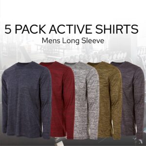 Essential Elements Mens Active T-Shirt - Quick-Dry Athletic Workout Training Crew Neck Long Sleeve Top 5 Pack