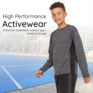 Essential Elements Boys Active Shirt - Quick-Dry Athletic Workout Training Stretch Crew Neck Long Sleeve Top 5 Pack