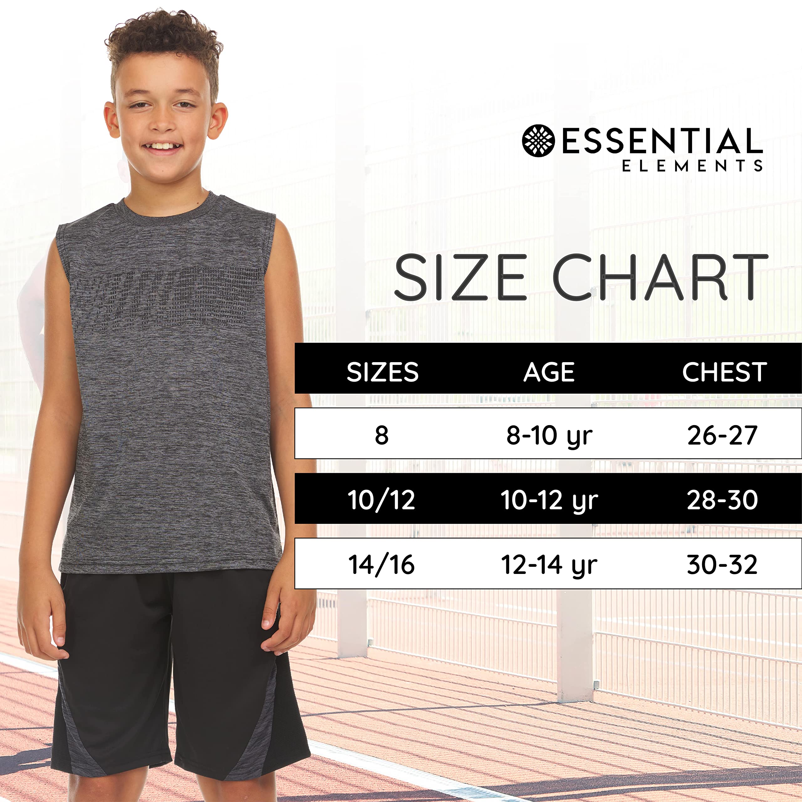 Essential Elements Boys Active Shirt - Quick-Dry Athletic Workout Training Stretch Crew Neck Muscle Tank Top 5 Pack