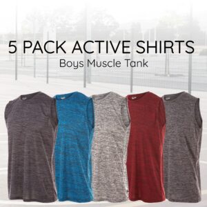 Essential Elements Boys Active Shirt - Quick-Dry Athletic Workout Training Stretch Crew Neck Muscle Tank Top 5 Pack