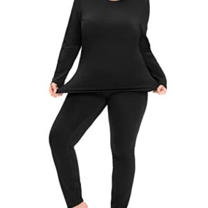 COOTRY Plus Size Thermal Underwear for Women Long Johns Fleece Lined Base Layer Top and Bottom Sets Set - Black 3XL