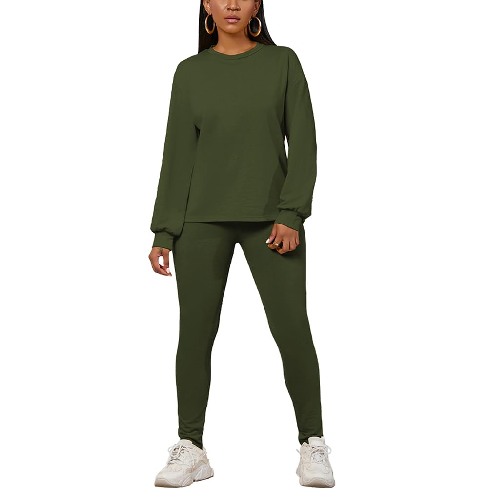 PINSV Womens 2 Piece Outfits Long Sleeve Sweatsuits Outfits Jogging Suits Sweat Loungewear Sets XL Dark Green