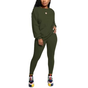 PINSV Womens 2 Piece Outfits Long Sleeve Sweatsuits Outfits Jogging Suits Sweat Loungewear Sets XL Dark Green