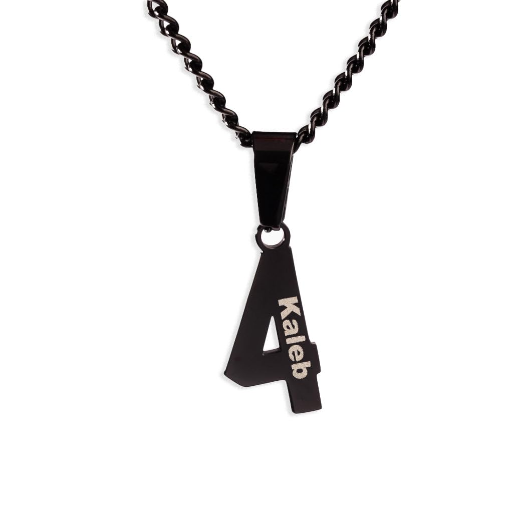 Custom Engraved Black Number Necklace - Jersey Number Pendant for Athletes - Personalized Sports Jewelry (19)